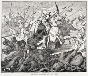 Karl Martell (ca. 688-741) in Poictiers, aus Die Geschichte Frankreichs, von Emile de Bonnechose, veröffentlicht von Ward, Lock und Co, London