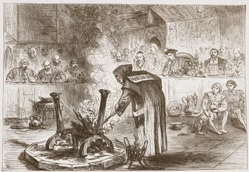 Karl sieht das Maskenspiel, Illustration aus Die Geschichte des Protestantismus von James Aitken Wylie, veröffentlicht 1878