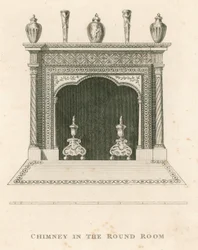 Kamin im Rundzimmer, Strawberry Hill, Twickenham, London
