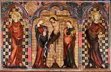 Christus umgeben von der Heiligen Maria und Johannes dem Täufer, aus dem Mittelstück des Kreuzigungsaltars
