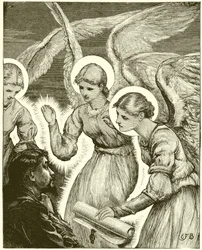 Christ und die Engel. Siehe, drei leuchtende kamen zu ihm und begrüßten ihn