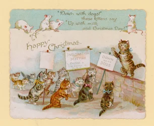 Weihnachtskarte mit Katzen und Mäusen