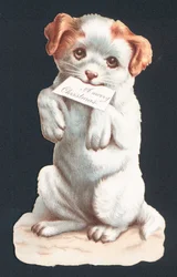 Weihnachtskarte mit Welpe, der eine Karte trägt