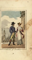 Bürger von London, mit der Westminster Bridge und der Nelsonsäule im Hintergrund