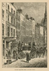 Kutsche verlässt Bell Savage Yard, London
