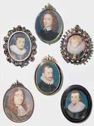 Sammlung von Miniaturen, LtoR, obere Reihe: Friedrich V (1596-1632) Kurfürst von der Pfalz, König von Böhmen