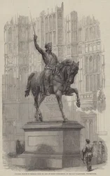 Kolossale Statue von Richard Löwenherz, von Baron Marochetti, im Alten Palasthof, Westminster (Stich)