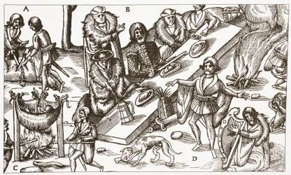 Zeitgenössische Illustration eines gälischen irischen Häuptlings beim Essen