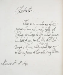 Kopie eines Briefes von Charles II., 1648