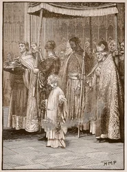 Krönung von Richard in der Westminster Abbey: die Prozession entlang des Ganges, Illustration aus Cassells Illustrierter Geschichte Englands