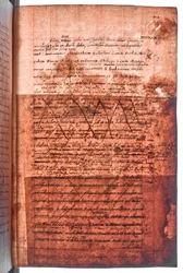 Cotton MS Faustina F III, f. 107r (durchscheinendes Licht)