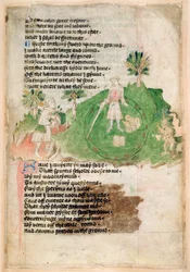 Cotton Ms Tiberius A vii fol. 44, Dämonen bringen einem Magier einen Schatz