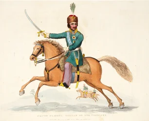 Graf Platoff, Hetman der Kosaken, veröffentlicht von Richard Evans, graviert von Romney, Illustration aus An Historical Account of the Battle of Waterloo von William Mudford, 1816
