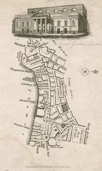 Covent Garden Theatre, London, und Karte der Umgebung