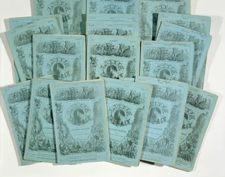 Umschläge der monatlichen Ausgaben von Little Dorrit von Charles Dickens, veröffentlicht ca. 1856