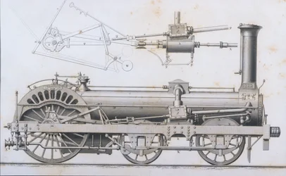 Cramptons Dampflokomotive aus der Enzyklopädie der nützlichen Künste & Manufakturen, herausgegeben von Charles Tomlinson, ca. 1880er Jahre