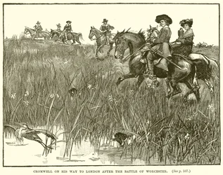 Cromwell auf dem Weg nach London nach der Schlacht von Worcester