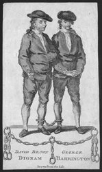 David Brown Dignam und George Barrington, Illustration aus dem London Magazine, Mai 1777