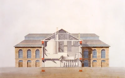 Entwurf für die Stag-Brauerei, Originalmanuskriptzeichnung aus den Büros von George Saunders, ca. 1807