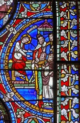 Detail eines der Bibelfenster, das Daniel und die Ältesten zeigt (Detail)