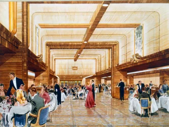 Abendessen und Tanz an Bord der RMS Caronia, aus einer Werbebroschüre, 1947