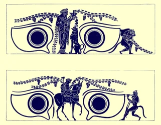 Dionysos, Hephaistos und Satyrn, Illustration aus Griechische Vasenmalereien von J. E. Harrison und D. S. MacColl, veröffentlicht 1894