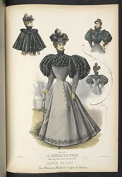 Doris-Samt für Blusen, Mieder, Umhänge und Röcke, Tafel 2250, The Dressmaker and Milliner, 1895