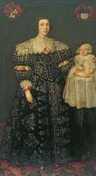 Doppelporträt von Mary, Lady Bowes, im Alter von 24 Jahren, und ihrem ältesten Sohn, Thomas, 1630