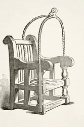 Tauchstuhl, wie er im 15. Jahrhundert verwendet wurde, aus „The National and Domestic History of England“ von William Hickman Smith Aubrey (1858-1916), veröffentlicht in London, ca. 1890