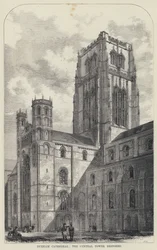Durham Kathedrale, der zentrale Turm restauriert (Gravur)