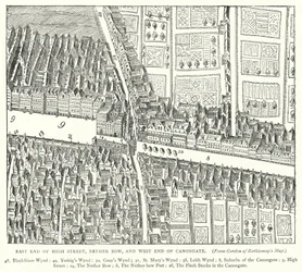 Ostende der High Street, Nether Bow, und Westende der Canongate (Stich)