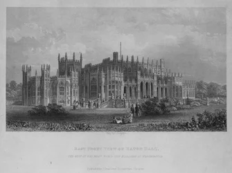 Ostansicht von Eaton Hall, dem Sitz des Höchst Ehrenwerten Marquess of Westminster (Gravur)