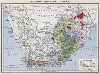 Wirtschaftskarte von Südafrika (Farblithografie)