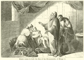 Elija erweckt den Sohn der Schunemiterin zum Leben, 2 Könige, iv