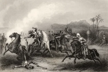 Begegnung zwischen Leutnant Hills und einer Gruppe Sepoy-Kavallerie, aus 