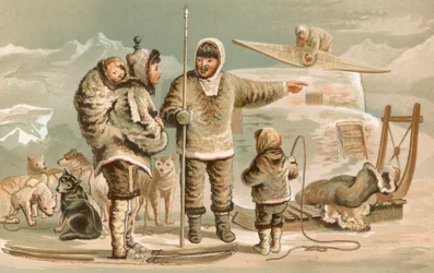 Esquimaux-Familie, die Quartiere wechselt