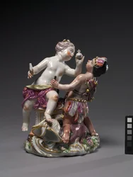 Europa und Amerika, hergestellt von der Chelsea Porcelain Factory, ca. 1760