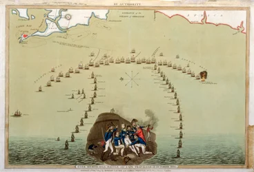 Unvergessliche Schlacht vor Kap Trafalgar, 21. Oktober 1805, veröffentlicht von Laurie & Whittle, 12. Dezember 1805