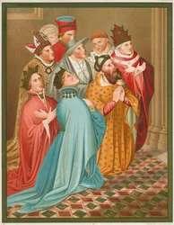 Ferdinand I, König von Aragon, seine Königin, der Kaiser Sigismund und Papst Martin V