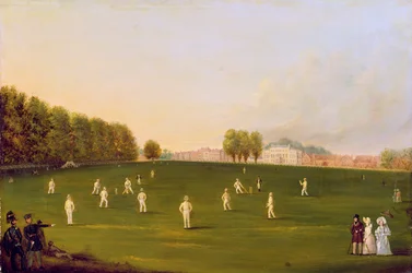 Erstes großes Cricketspiel der Mitglieder der Royal Amateur Society auf dem Hampton Court Green, 3. August 1836