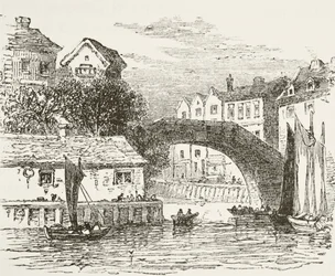 Fleet Bridge, London im 17. Jahrhundert, aus „Die nationale und häusliche Geschichte Englands“ von William Hickman Smith Aubrey (1858-1916), veröffentlicht in London, ca. 1890