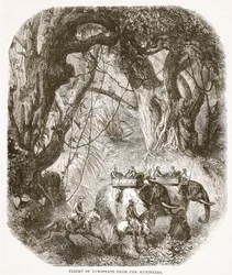 Flucht der Europäer vor den Meuterern, Illustration aus Cassells Illustrierter Geschichte Englands
