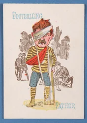 Fußballspielender Vater, Karte aus einem Happy Families-Spiel, ca. 1890-1900