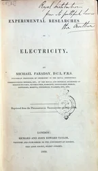 Frontispiz für Experimental Researches in Electricity von Michael Faraday (1791-1867), veröffentlicht 1839