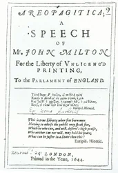 Frontispiz von Areopagitica, eine Rede von John Milton (1608-74) veröffentlicht 1644