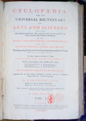 Frontispiz der Enzyklopädie: Ein Universalwörterbuch der Künste und Wissenschaften, Bd. I, von Ephraim Chambers, London, 1738