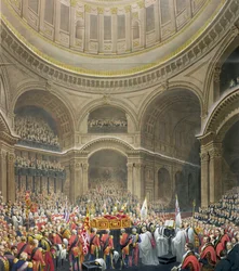 Begräbnis von Arthur Wellesley (1769-1852) Herzog von Wellington in der St. Pauls Kathedrale, graviert von J. Thomson und E.J. Parris, 1852