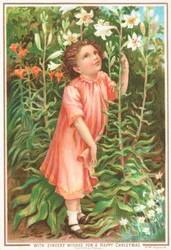Mädchen riecht an Lilien im Garten