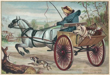 Galoppierendes Pferd und Wagen, Weihnachtskarte