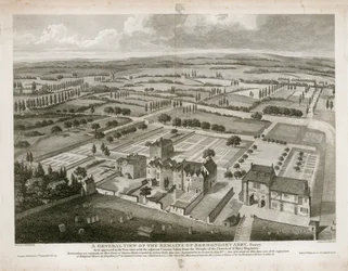 Gesamtansicht der Überreste der Bermondsey-Abtei, wie sie 1805 erschien